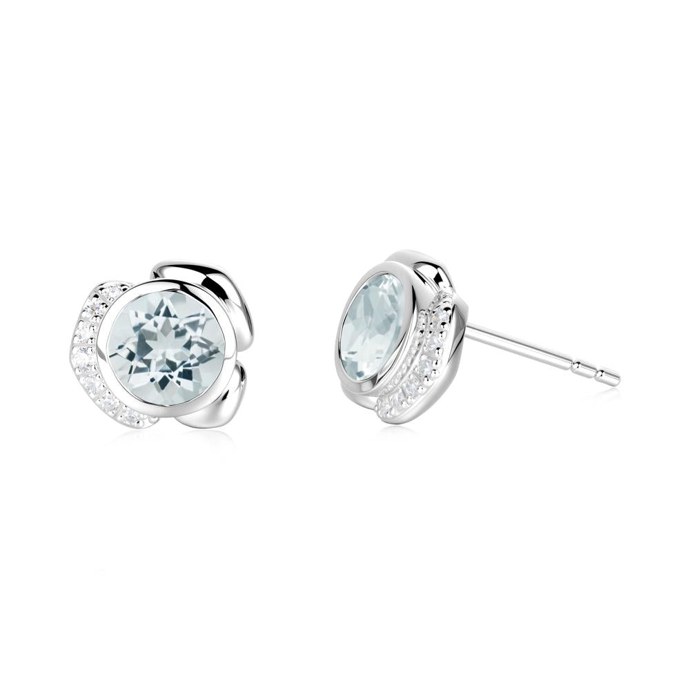 Bezel Setting Aquamarine Stud Earrings - LUO Jewelry #metal_14k white gold