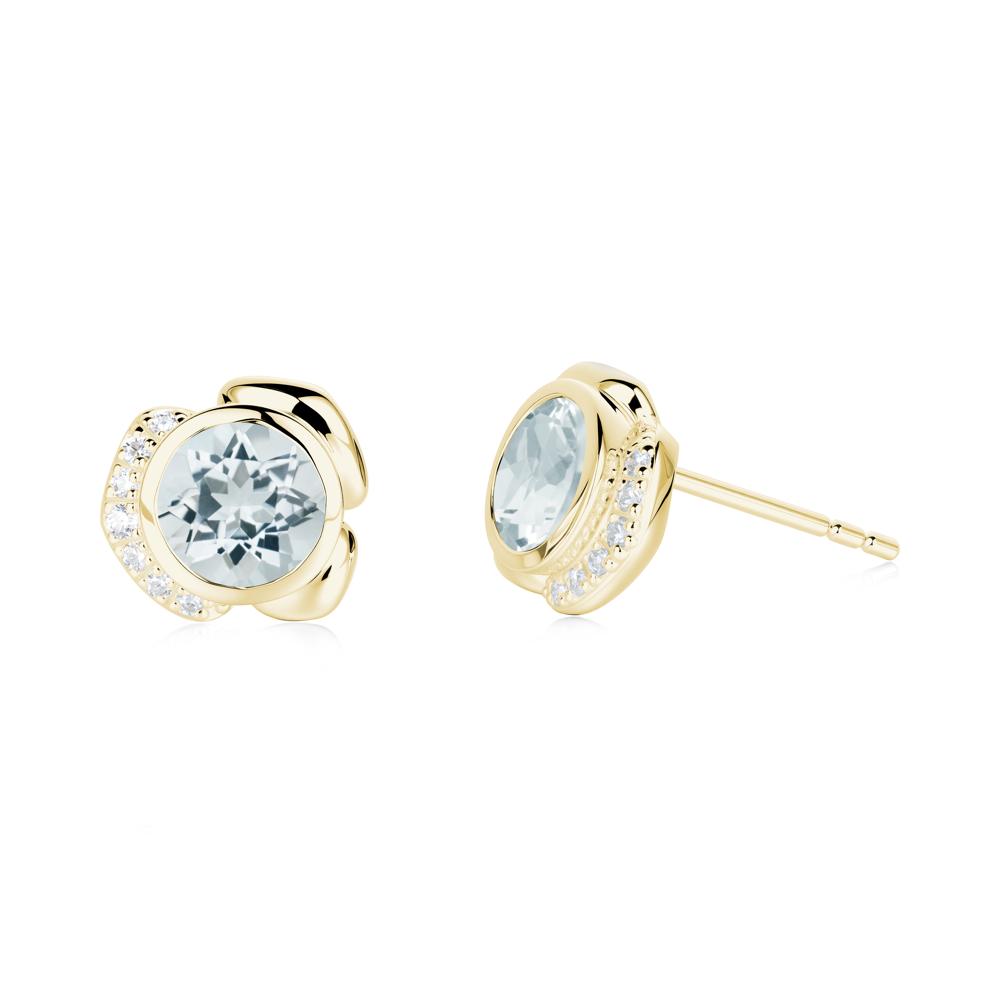 Bezel Setting Aquamarine Stud Earrings - LUO Jewelry #metal_18k yellow gold
