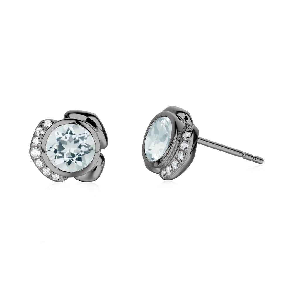 Bezel Setting Aquamarine Stud Earrings - LUO Jewelry #metal_black finish sterling silver