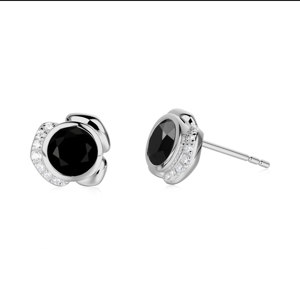 Flower Round Black Spinel Earrings - LUO Jewelry #metal_platinum