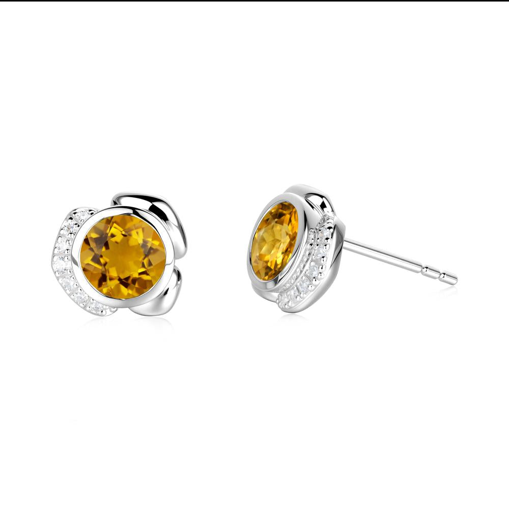 Bezel Setting Citrine Stud Earrings - LUO Jewelry #metal_14k white gold