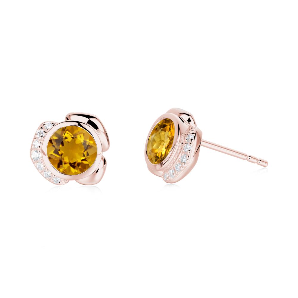 Bezel Setting Citrine Stud Earrings - LUO Jewelry #metal_18k rose gold