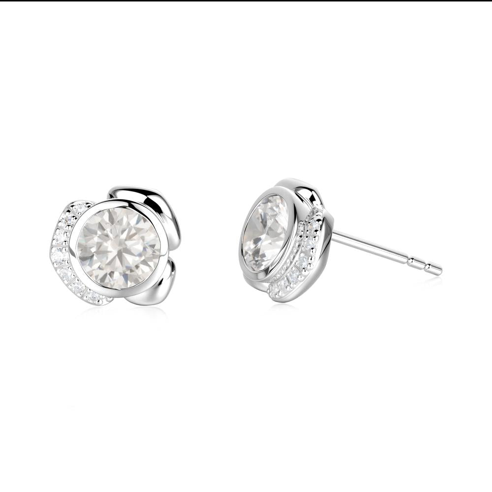Bezel Setting Cubic Zirconia Stud Earrings - LUO Jewelry #metal_14k white gold