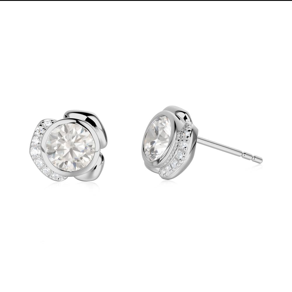 Bezel Setting Cubic Zirconia Stud Earrings - LUO Jewelry #metal_platinum