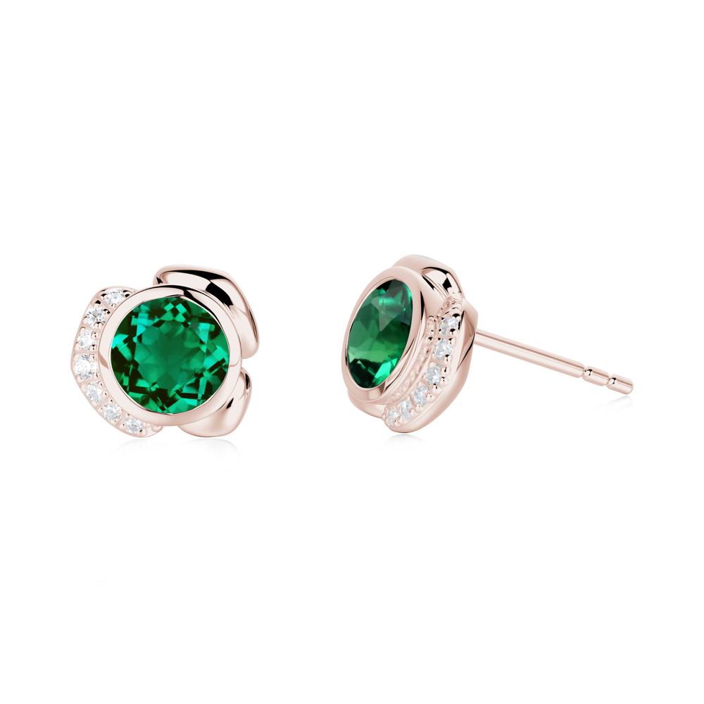 Bezel Setting Emerald Stud Earrings - LUO Jewelry #metal_14k rose gold