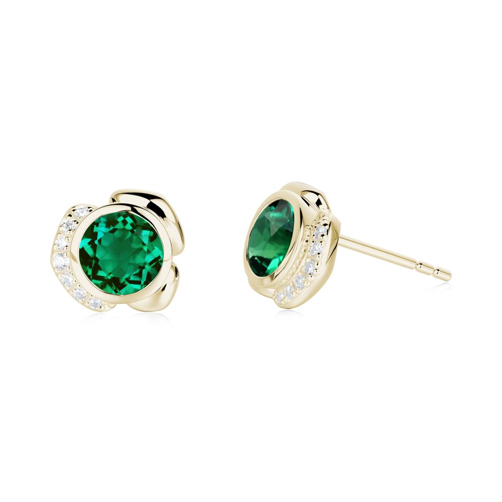 Bezel Setting Emerald Stud Earrings - LUO Jewelry #metal_14k yellow gold