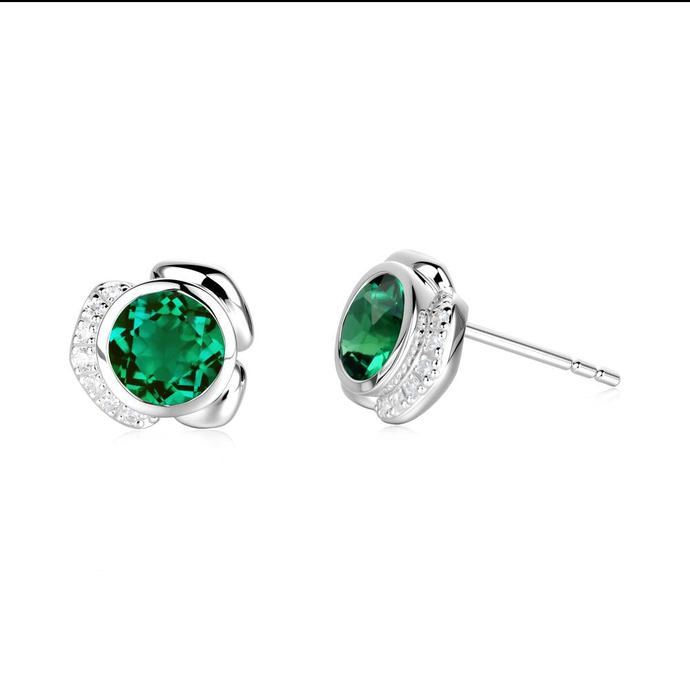 Bezel Setting Emerald Stud Earrings - LUO Jewelry #metal_18k white gold