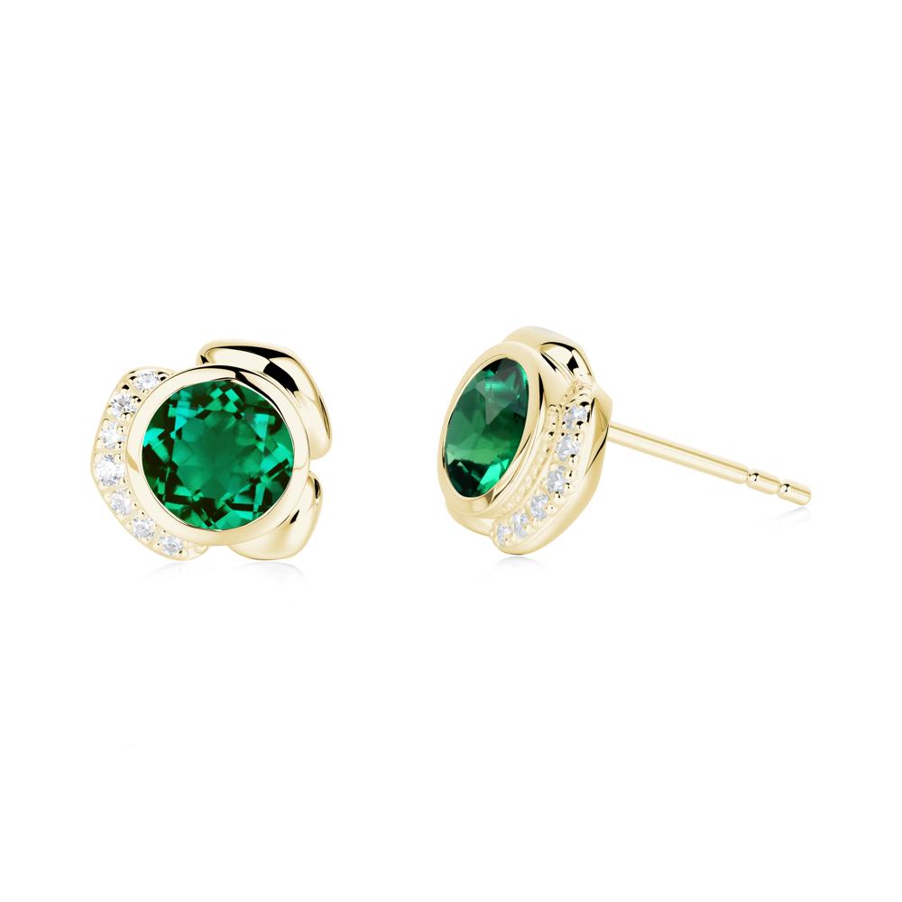 Bezel Setting Emerald Stud Earrings - LUO Jewelry #metal_18k yellow gold