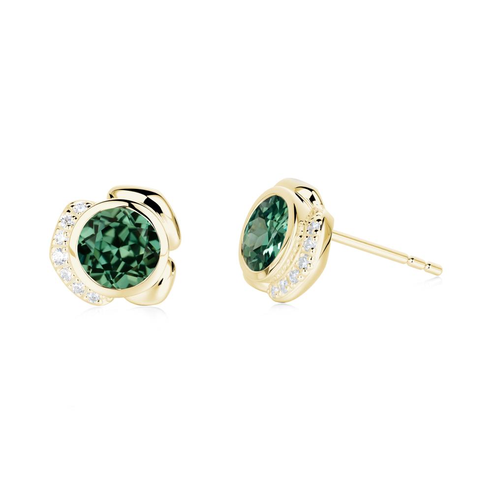 Bezel Setting Green Sapphire Stud Earrings - LUO Jewelry #metal_18k yellow gold