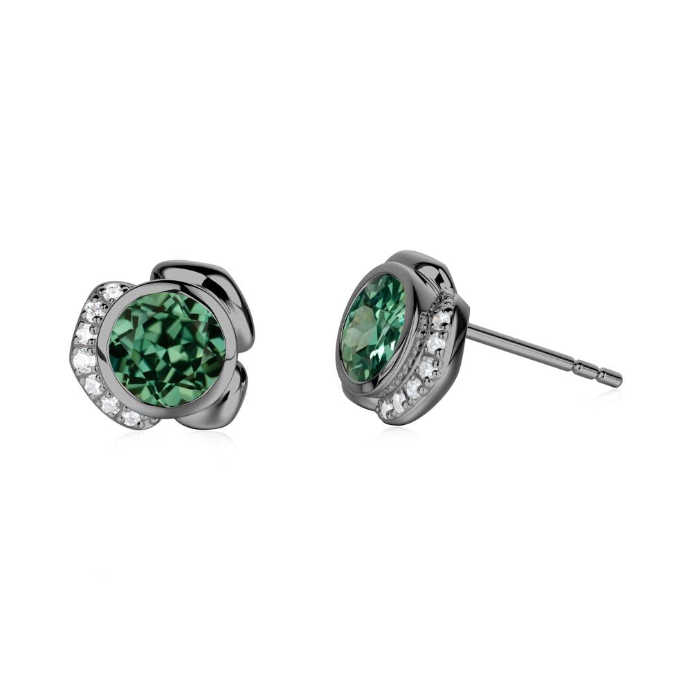Bezel Setting Green Sapphire Stud Earrings - LUO Jewelry #metal_black finish sterling silver