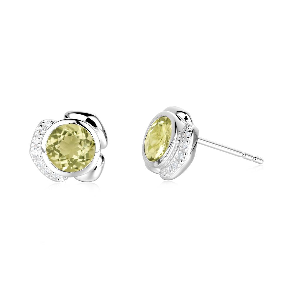 Bezel Setting Lemon Quartz Stud Earrings - LUO Jewelry #metal_18k white gold