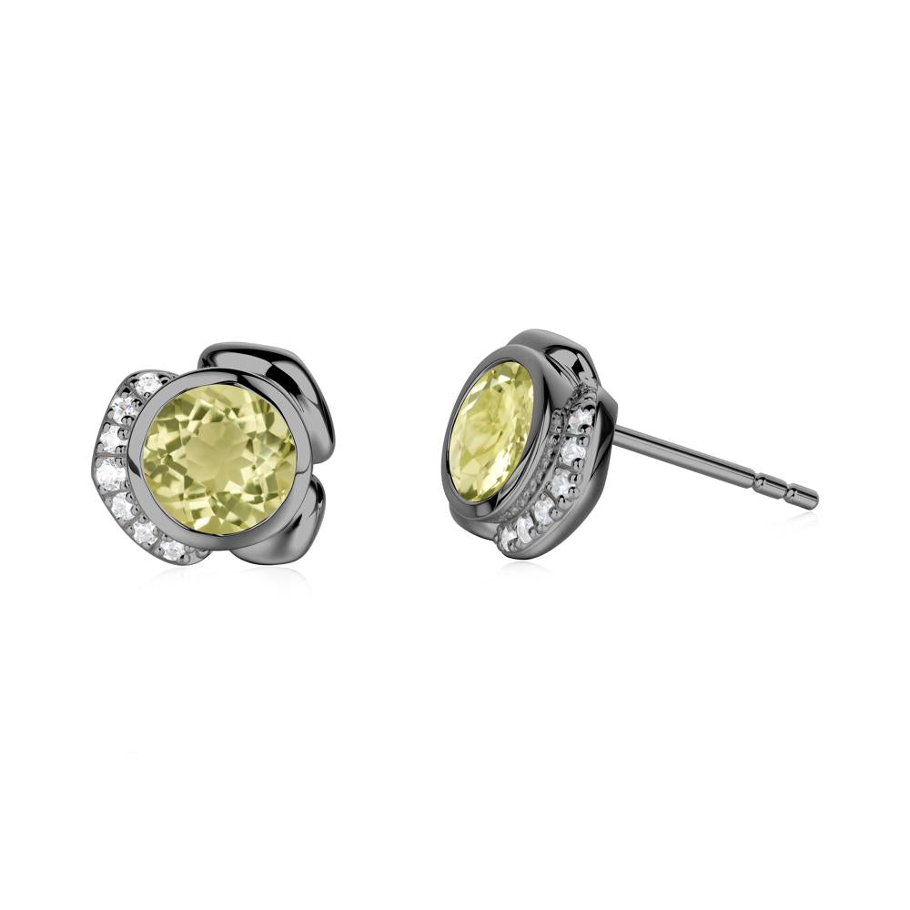 Bezel Setting Lemon Quartz Stud Earrings - LUO Jewelry #metal_black finish sterling silver