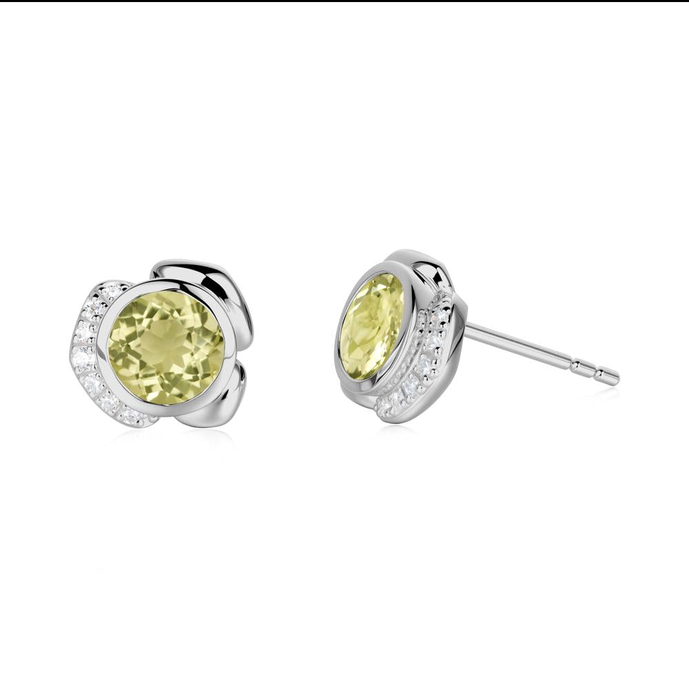 Bezel Setting Lemon Quartz Stud Earrings - LUO Jewelry #metal_platinum