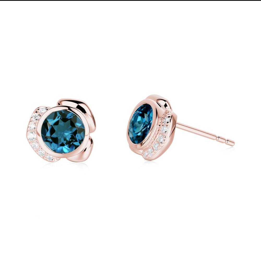 Bezel Setting London Blue Topaz Stud Earrings - LUO Jewelry #metal_18k rose gold