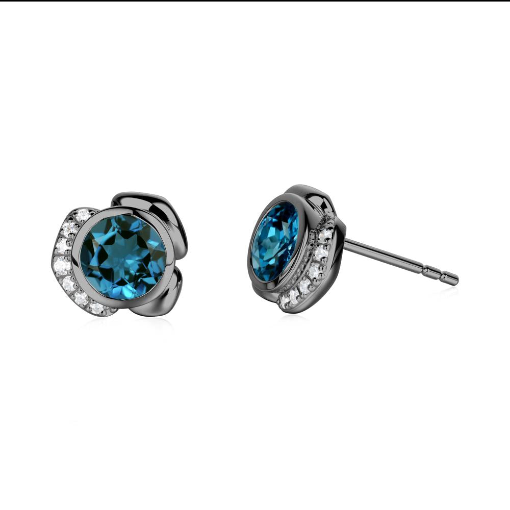 Bezel Setting London Blue Topaz Stud Earrings - LUO Jewelry #metal_black finish sterling silver
