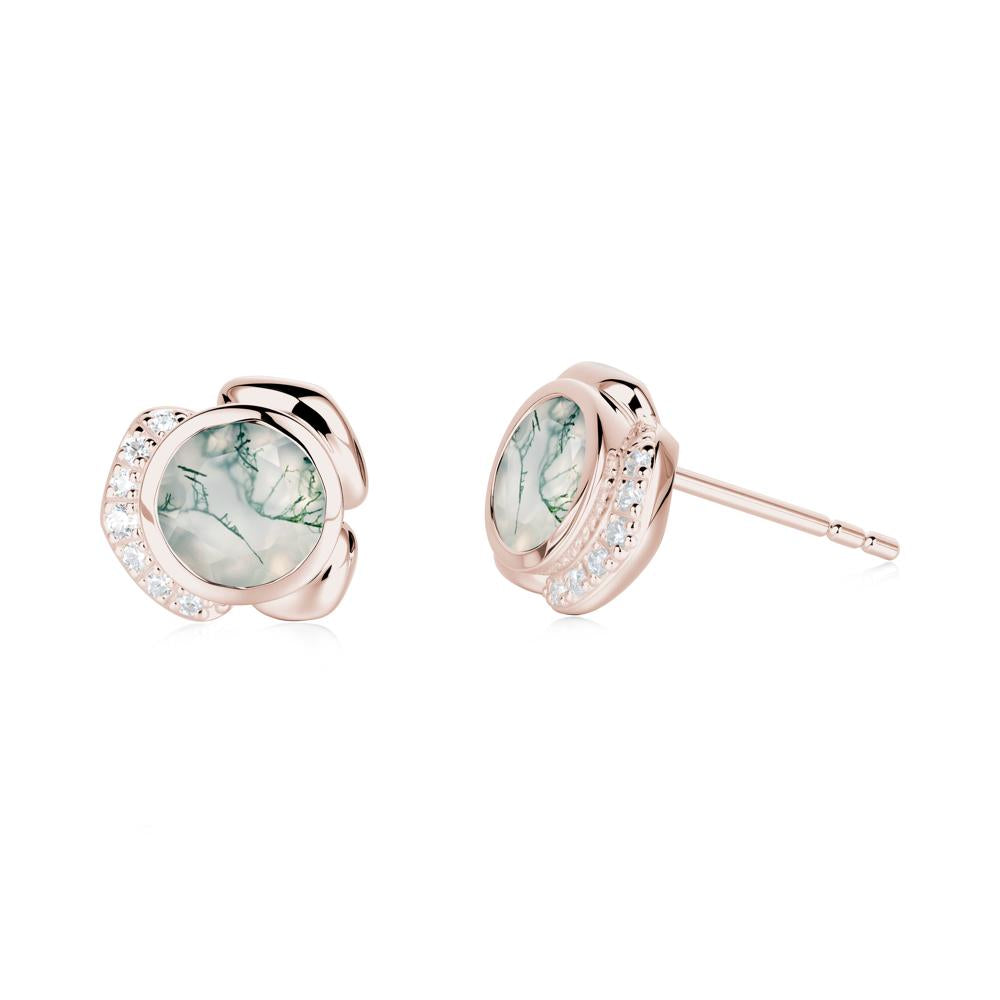 Bezel Setting Moss Agate Stud Earrings - LUO Jewelry #metal_14k rose gold