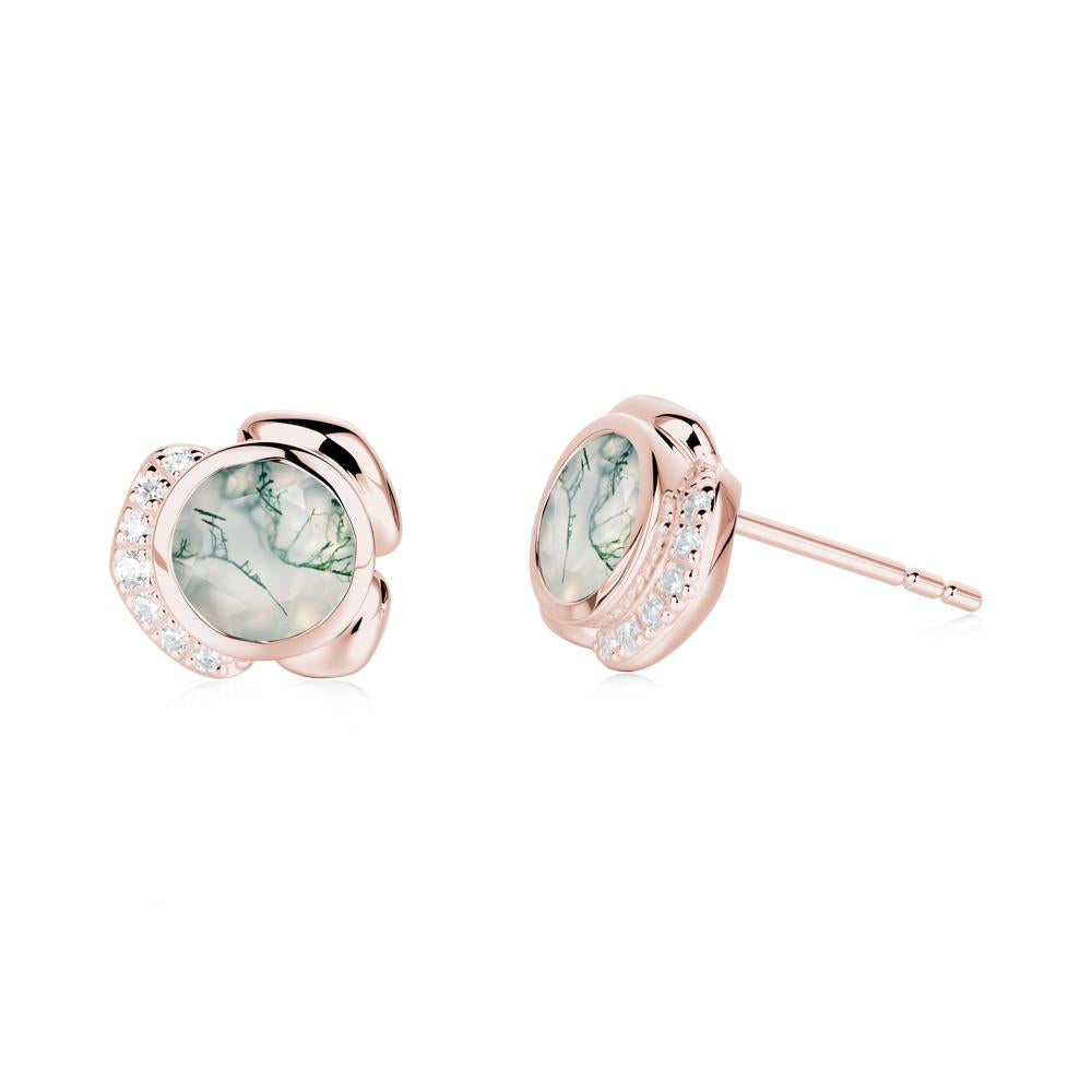Bezel Setting Moss Agate Stud Earrings - LUO Jewelry #metal_18k rose gold
