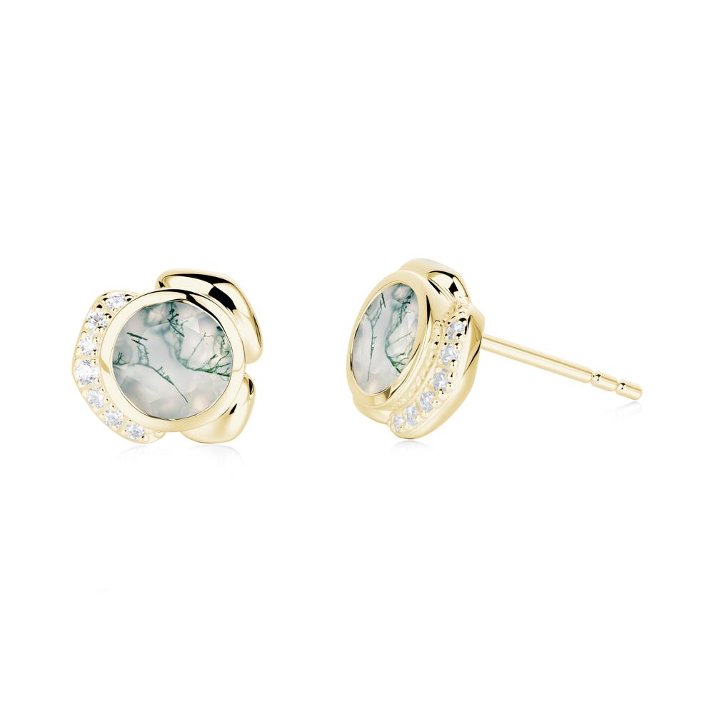 Bezel Setting Moss Agate Stud Earrings - LUO Jewelry #metal_18k yellow gold