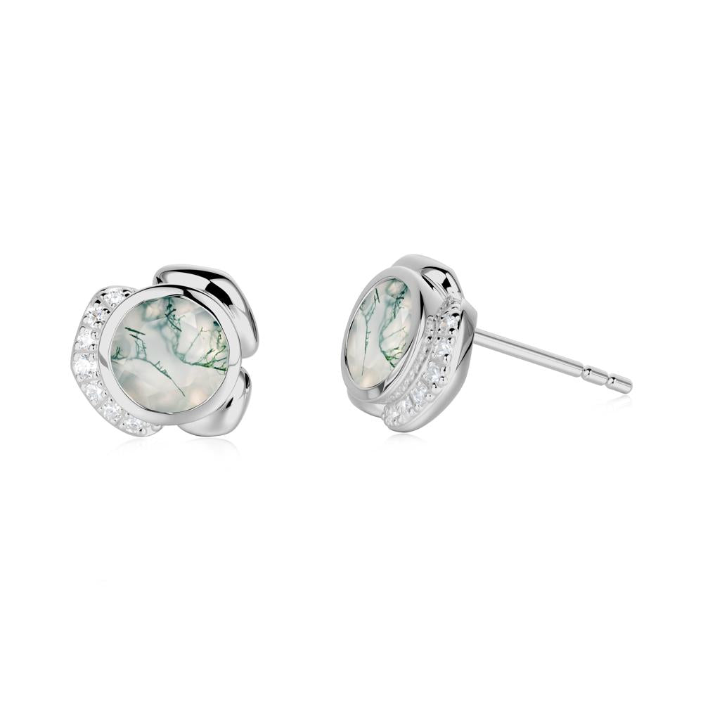 Bezel Setting Moss Agate Stud Earrings - LUO Jewelry #metal_platinum