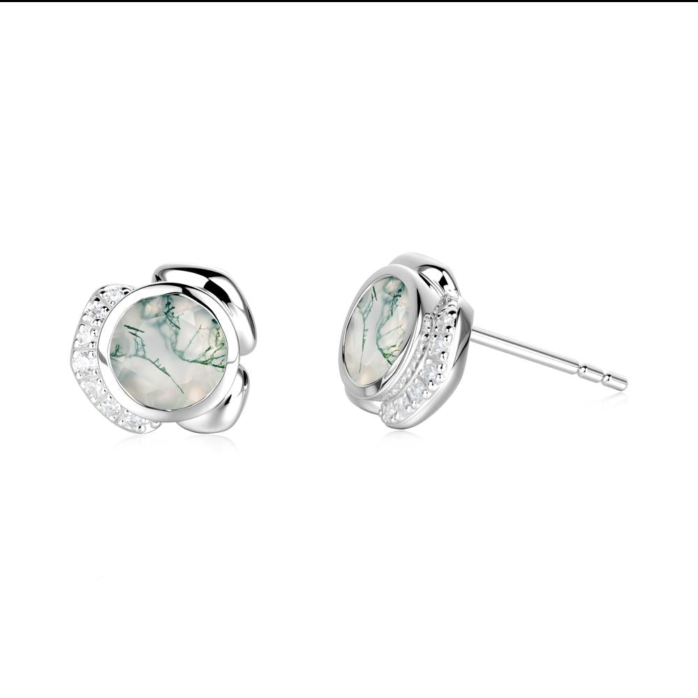 Bezel Setting Moss Agate Stud Earrings - LUO Jewelry #metal_sterling silver