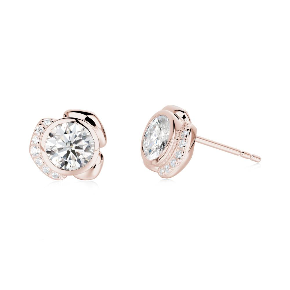 Flower Round Moissanite Earrings - LUO Jewelry #metal_14k rose gold