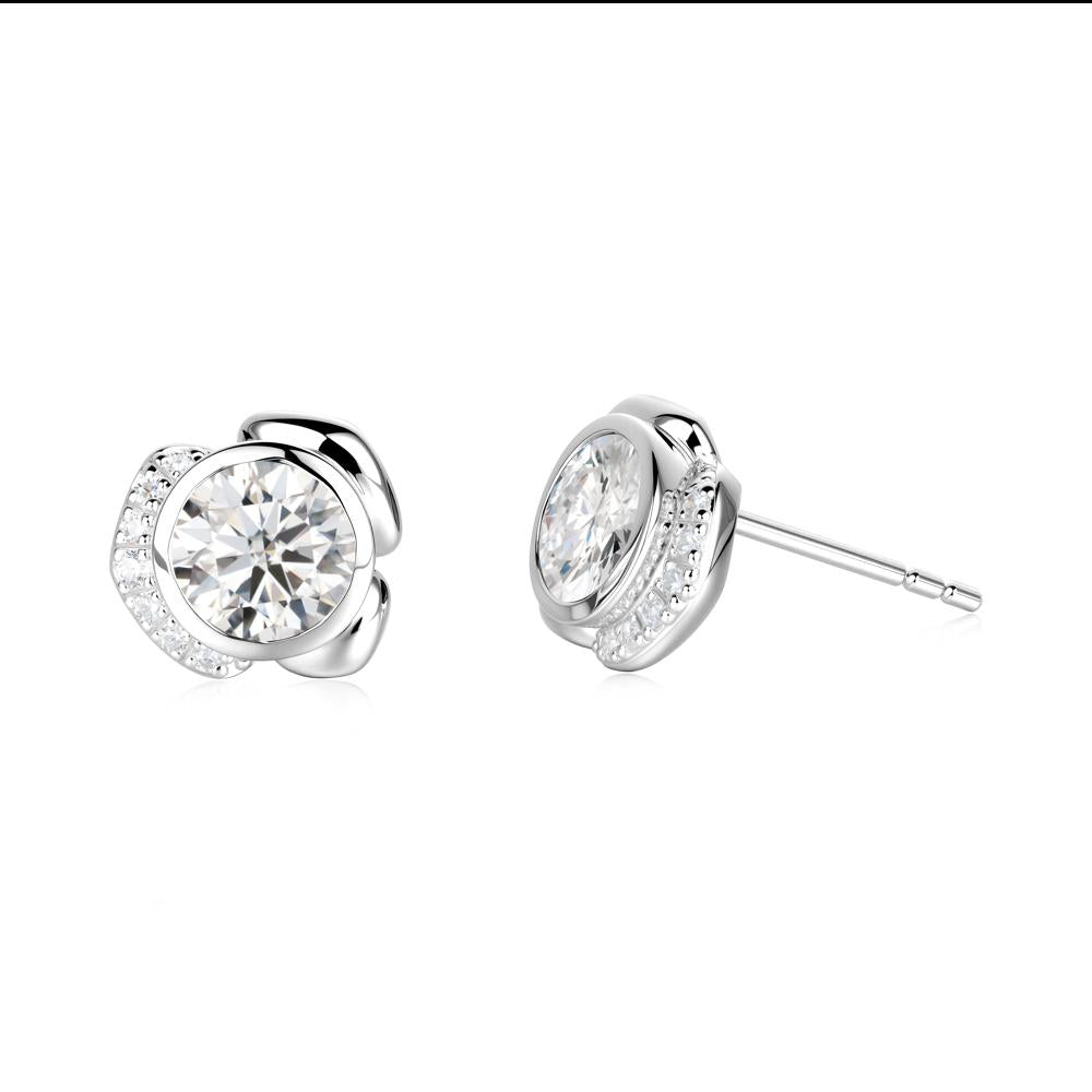 Flower Round Moissanite Earrings - LUO Jewelry #metal_14k white gold