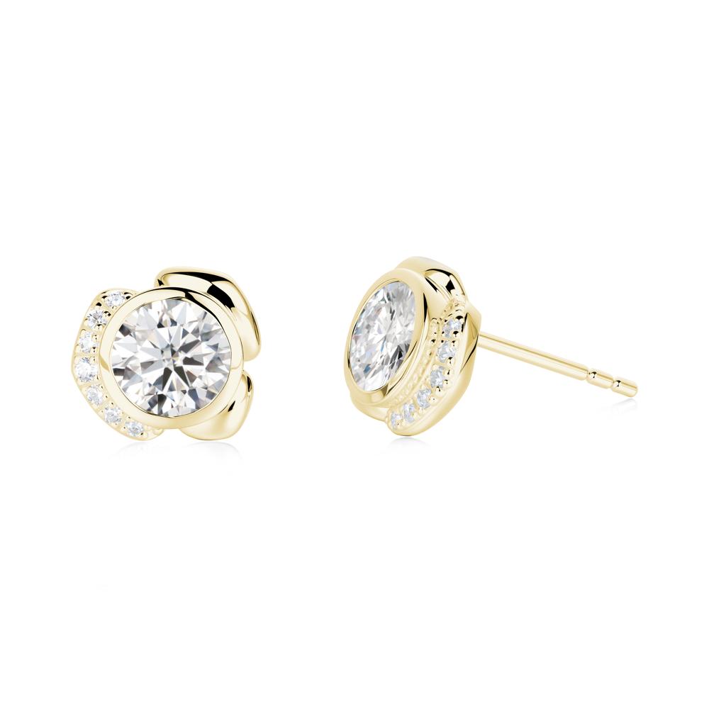 Flower Round Moissanite Earrings - LUO Jewelry #metal_18k yellow gold