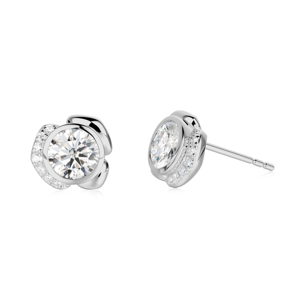 Flower Round Moissanite Earrings - LUO Jewelry #metal_platinum
