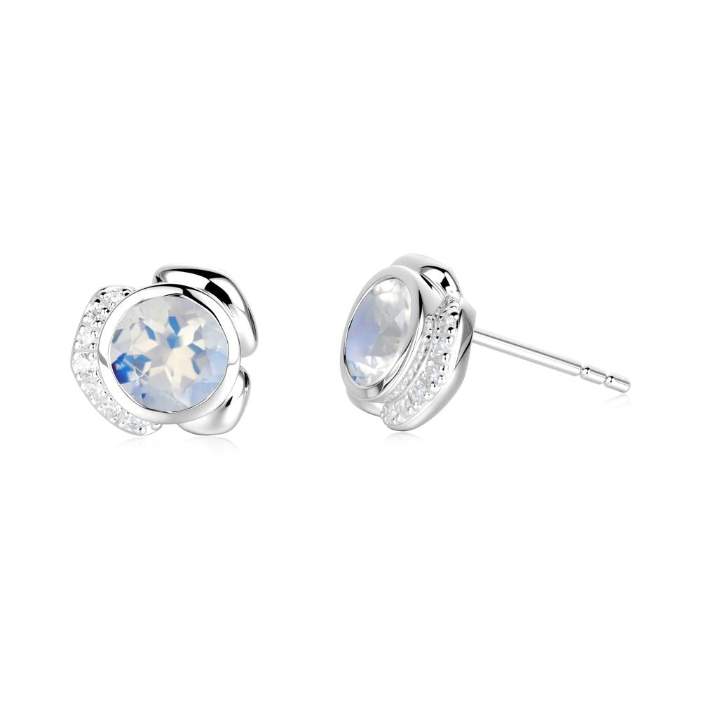 Flower Round Moonstone Earrings - LUO Jewelry #metal_18k white gold