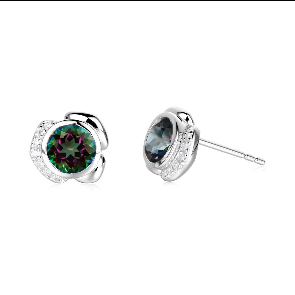 Bezel Setting Mystic Topaz Stud Earrings - LUO Jewelry #metal_18k white gold
