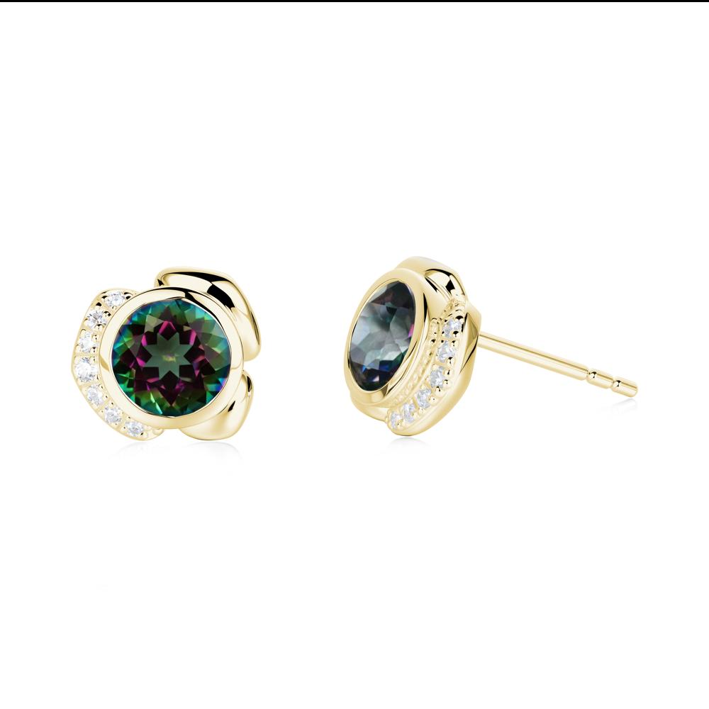 Bezel Setting Mystic Topaz Stud Earrings - LUO Jewelry #metal_18k yellow gold