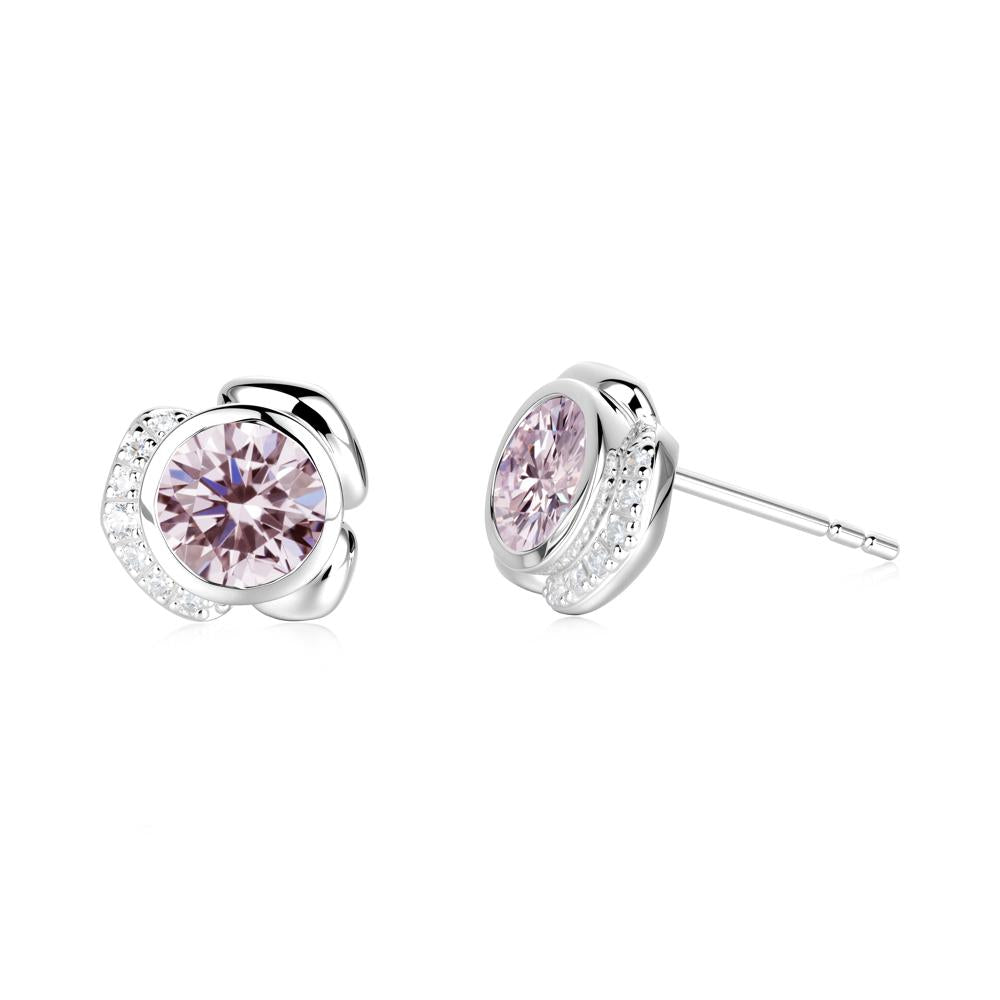 Flower Round Pink Cubic Zirconia Earrings - LUO Jewelry #metal_18k white gold