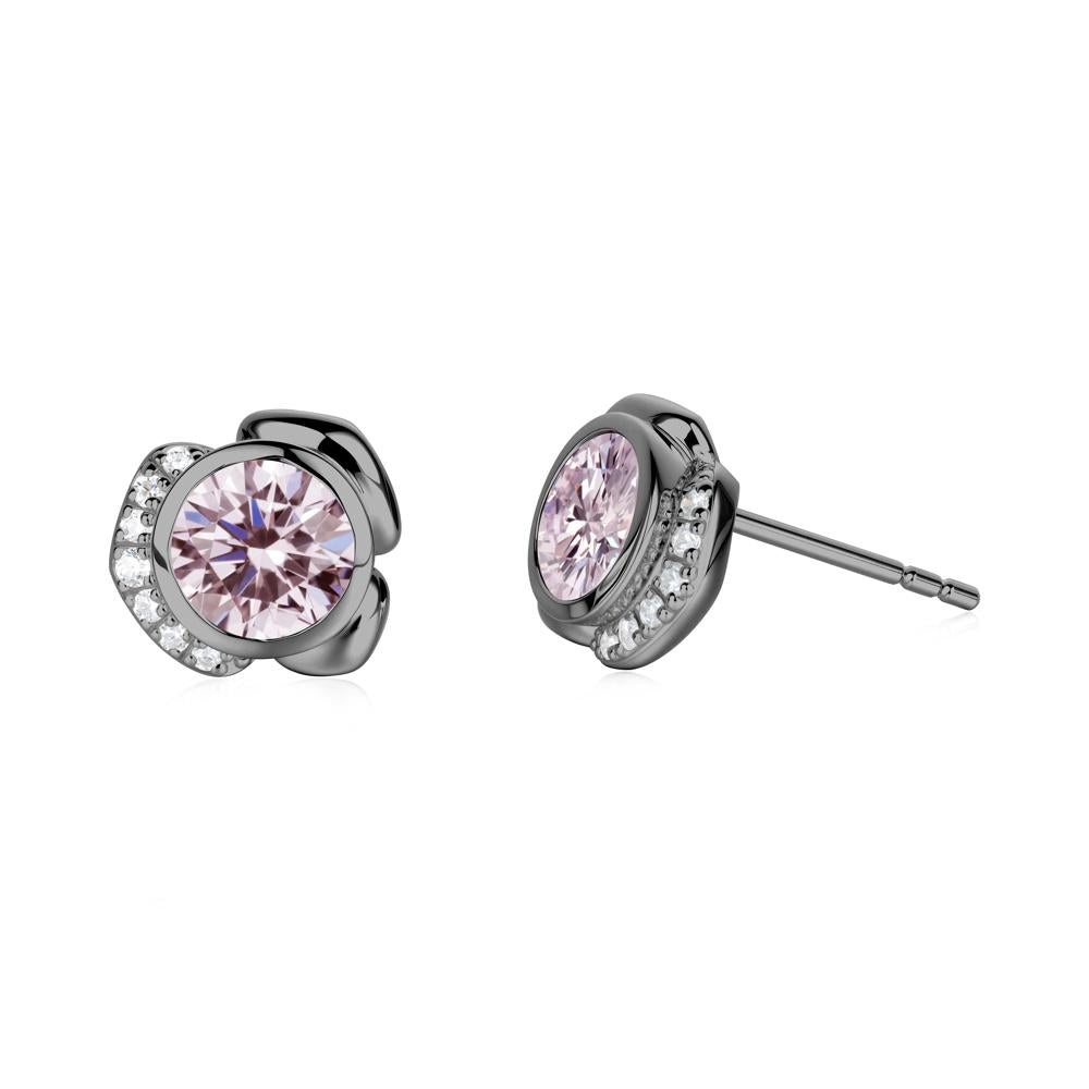 Flower Round Pink Cubic Zirconia Earrings - LUO Jewelry #metal_black finish sterling silver