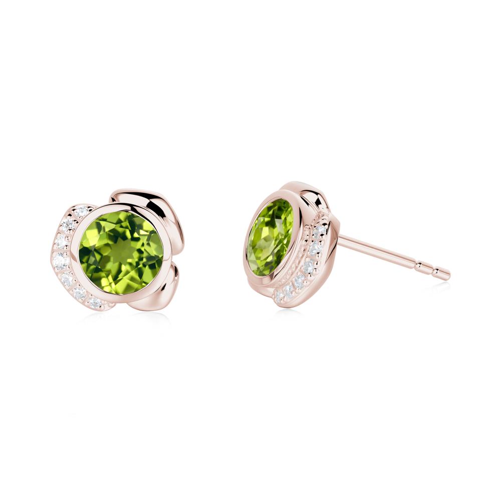 Bezel Setting Peridot Stud Earrings - LUO Jewelry #metal_14k rose gold