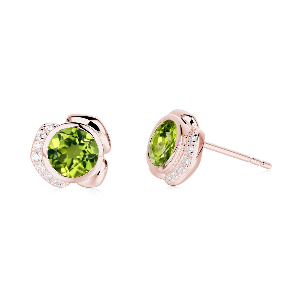 Bezel Setting Peridot Stud Earrings - LUO Jewelry #metal_18k rose gold