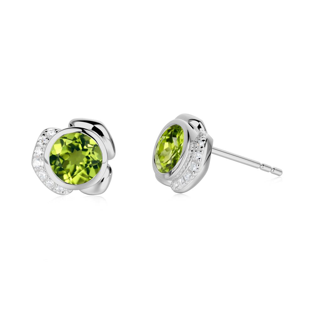 Bezel Setting Peridot Stud Earrings - LUO Jewelry #metal_platinum