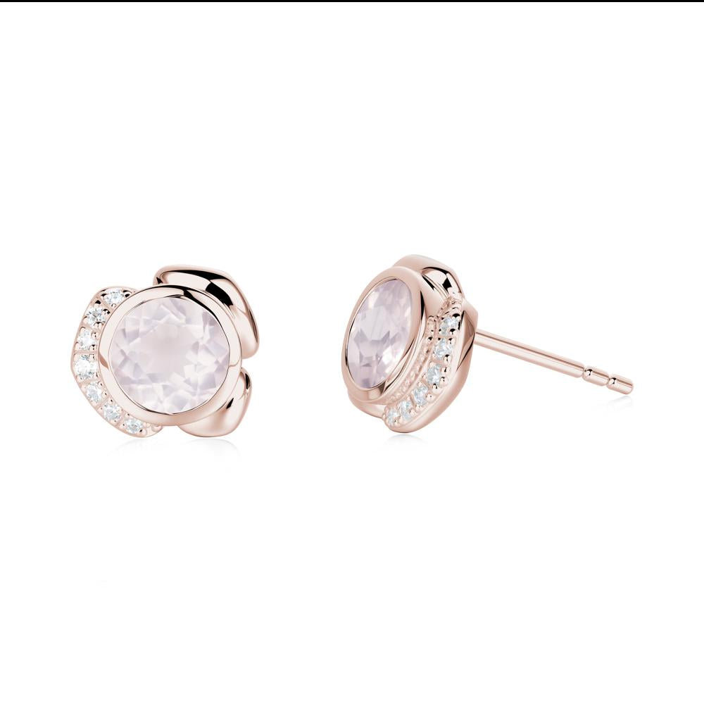Bezel Setting Rose Quartz Stud Earrings - LUO Jewelry #metal_14k rose gold