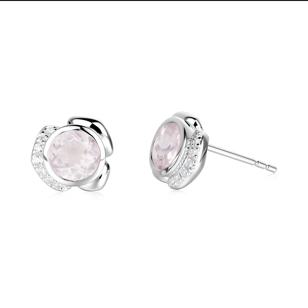 Bezel Setting Rose Quartz Stud Earrings - LUO Jewelry #metal_18k white gold