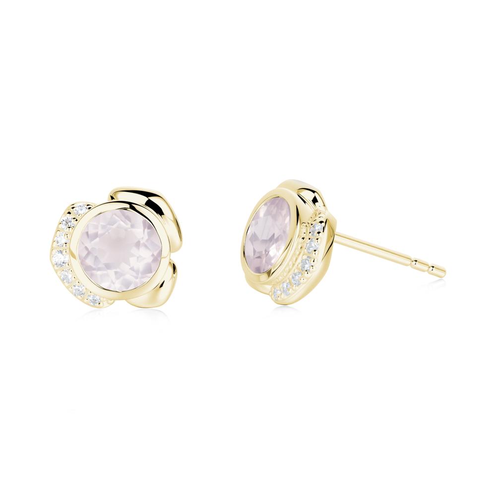 Bezel Setting Rose Quartz Stud Earrings - LUO Jewelry #metal_18k yellow gold