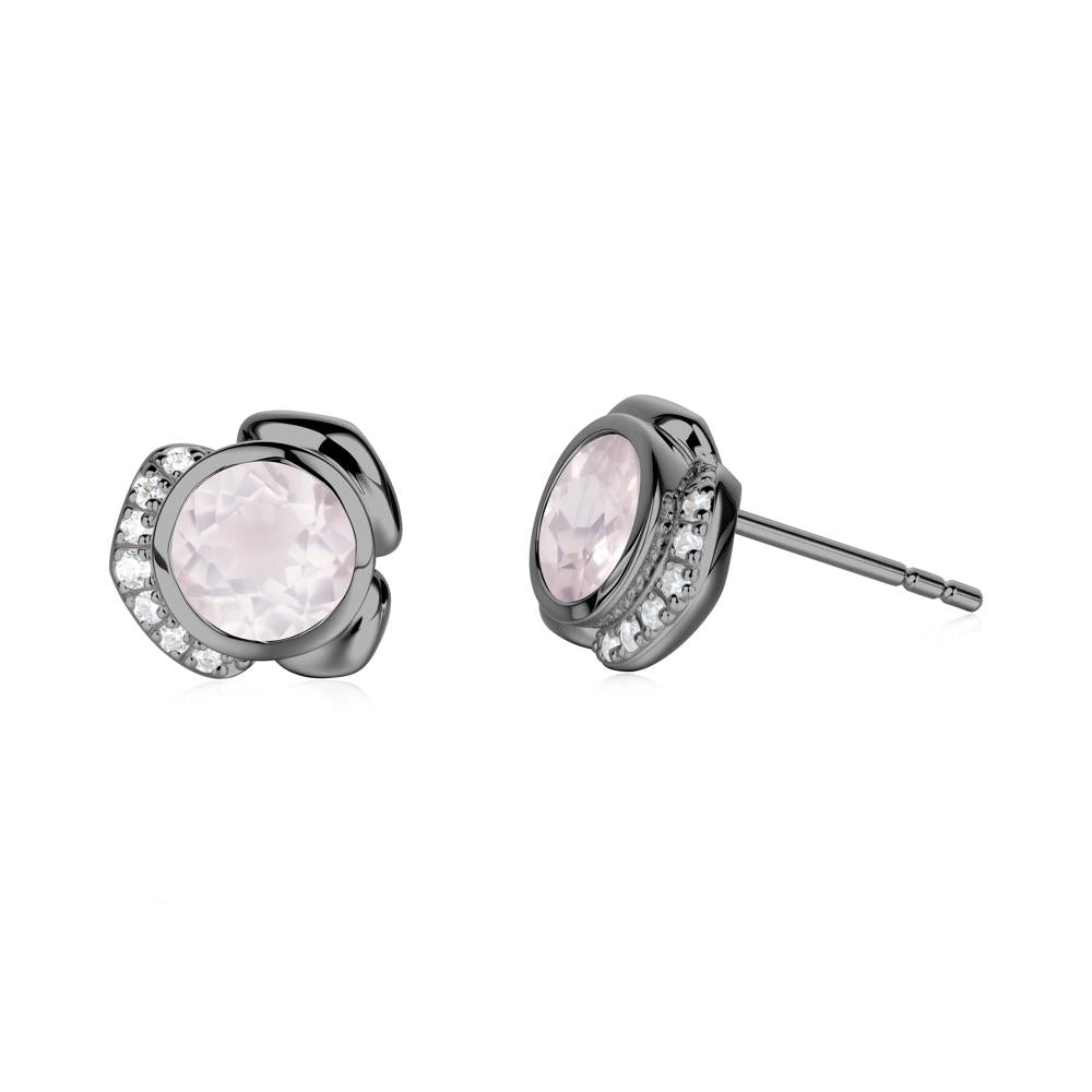 Bezel Setting Rose Quartz Stud Earrings - LUO Jewelry #metal_black finish sterling silver