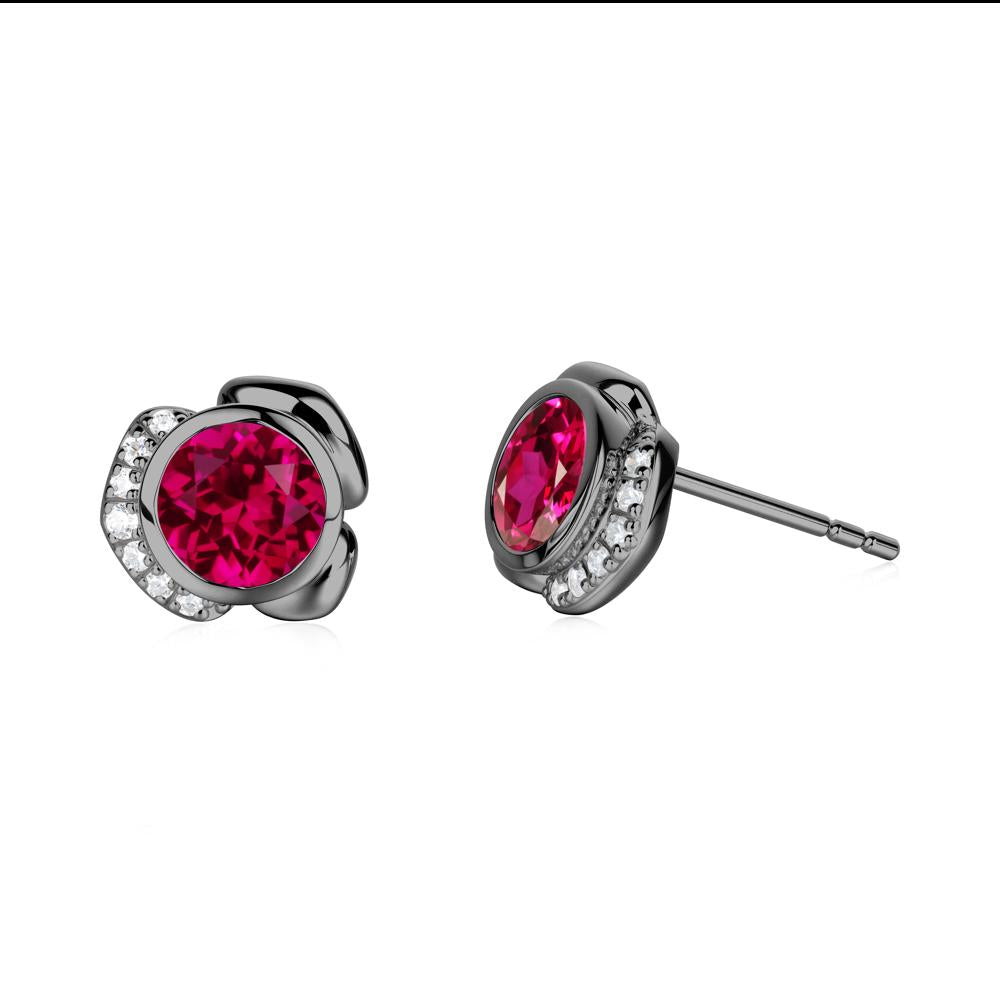 Bezel Setting Ruby Stud Earrings - LUO Jewelry #metal_black finish sterling silver