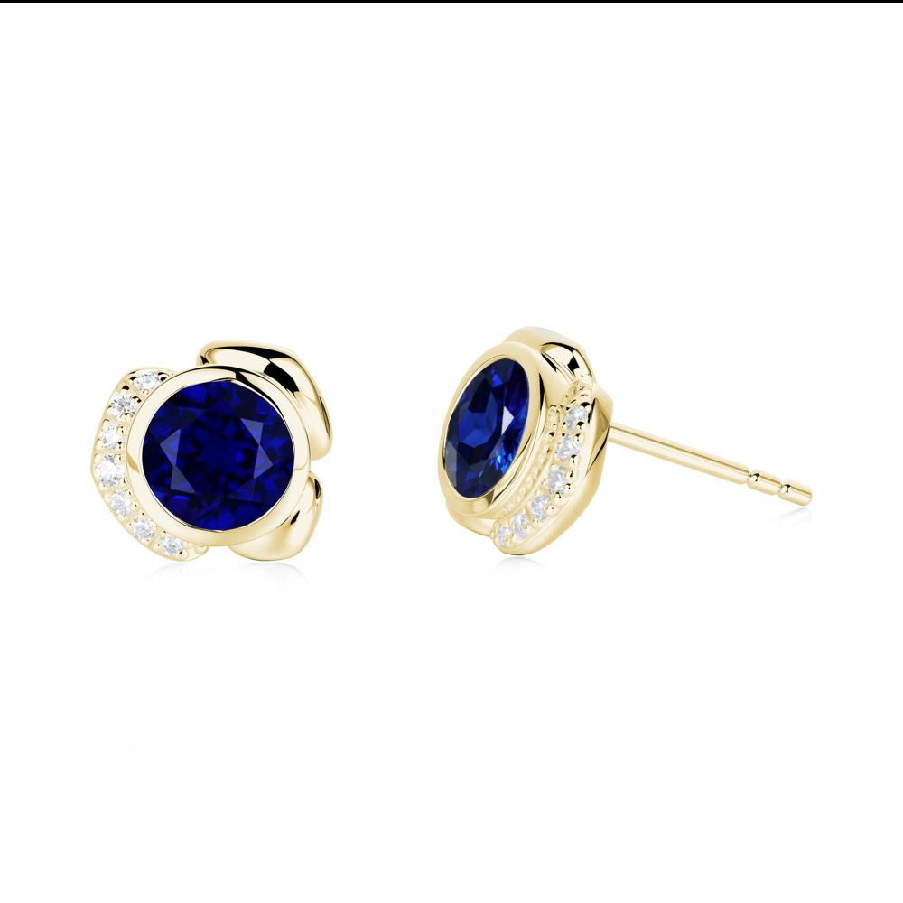 Flower Round Sapphire Earrings - LUO Jewelry #metal_18k yellow gold