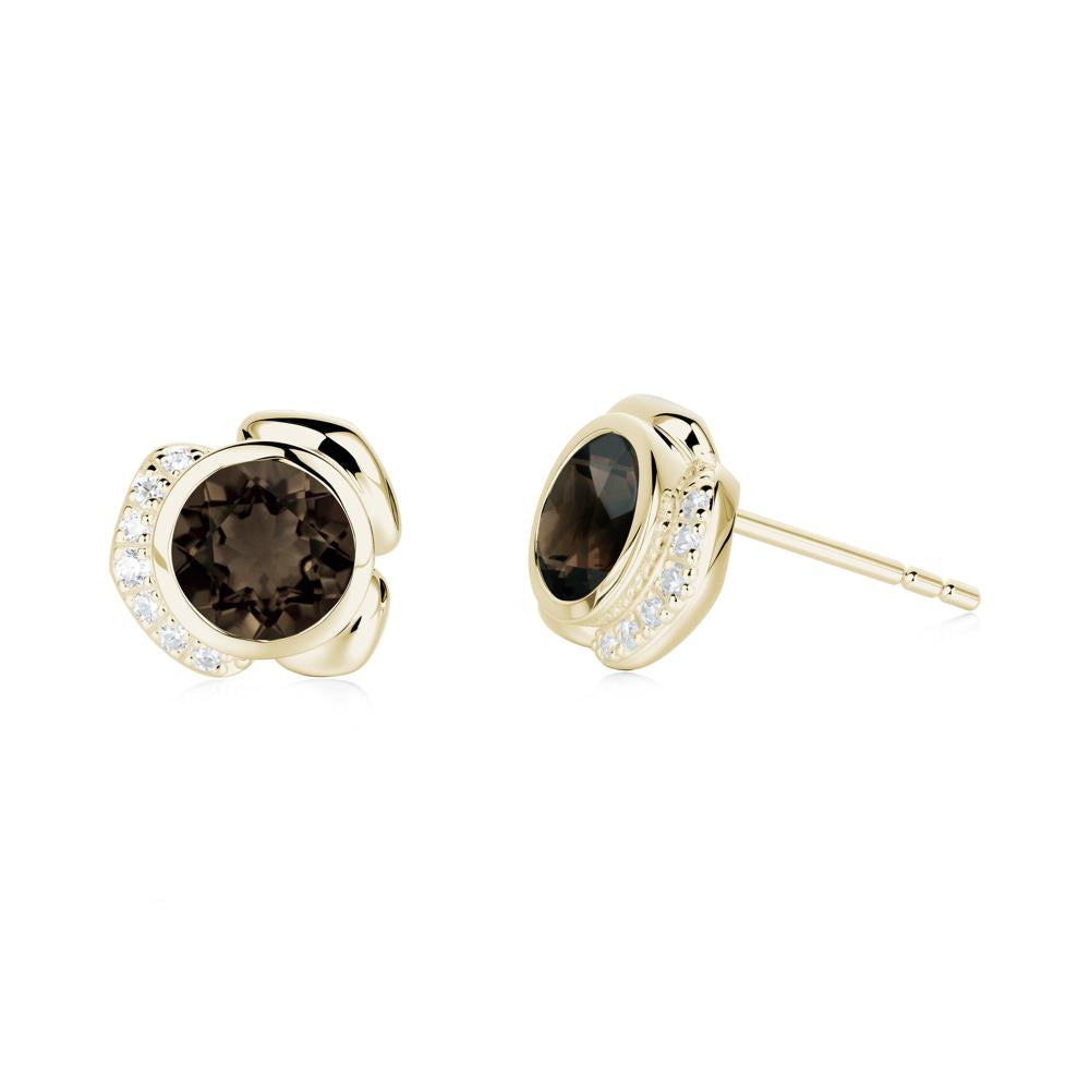 Flower Round Smoky Quartz Earrings - LUO Jewelry #metal_14k yellow gold