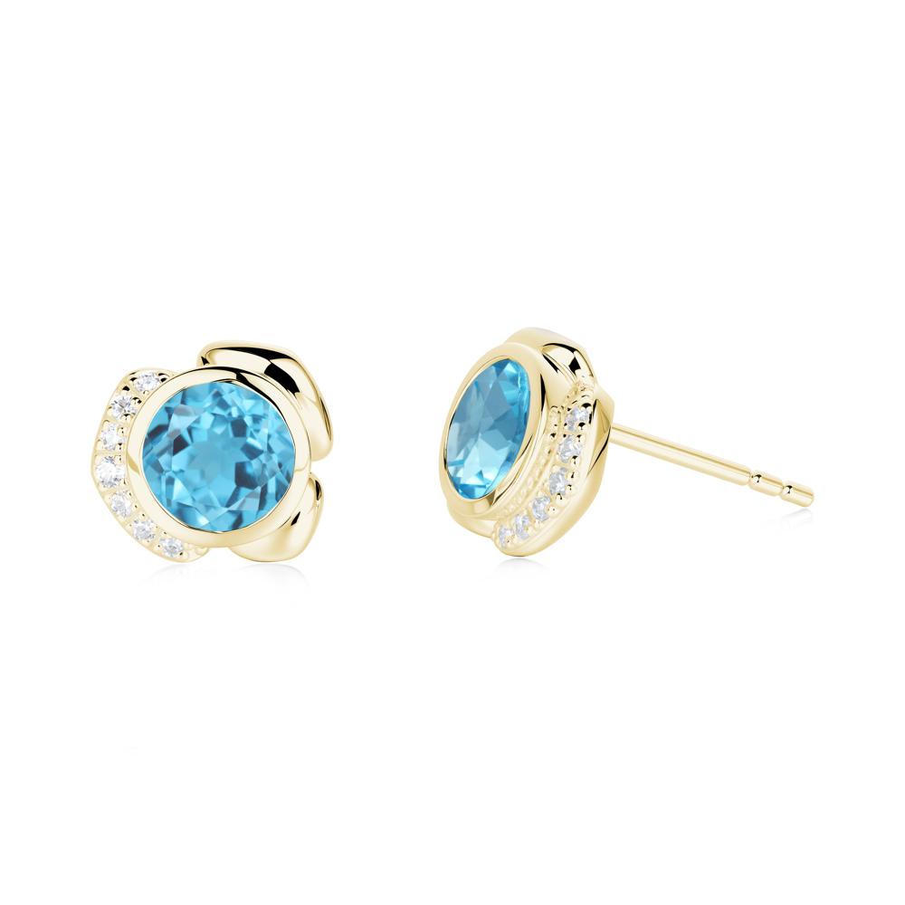 Flower Round Swiss Blue Topaz Earrings - LUO Jewelry #metal_18k yellow gold