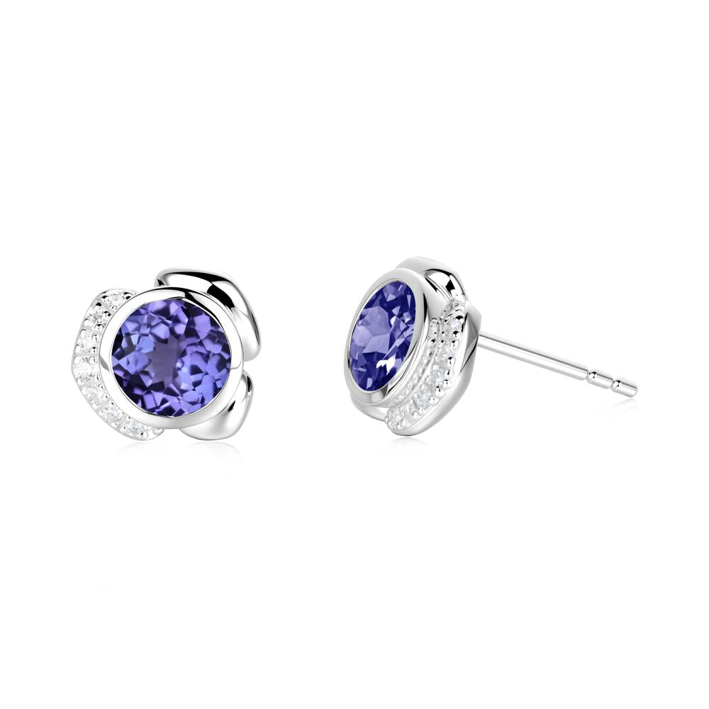 Bezel Setting Tanzanite Stud Earrings - LUO Jewelry #metal_14k white gold