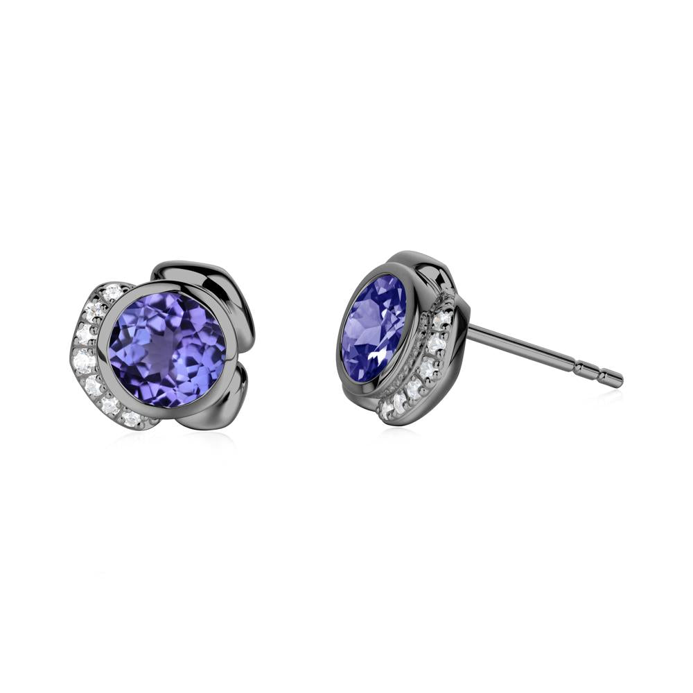 Bezel Setting Tanzanite Stud Earrings - LUO Jewelry #metal_black finish sterling silver