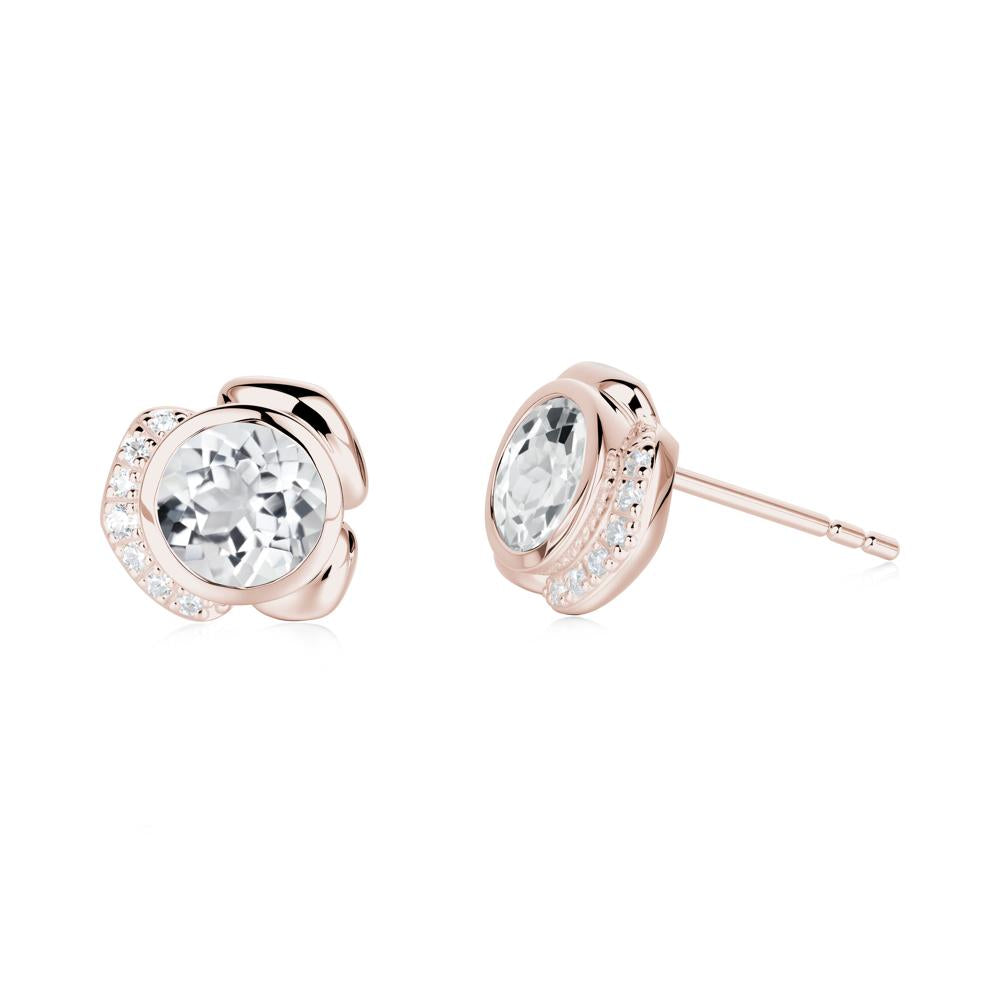 Flower Round White Topaz Earrings - LUO Jewelry #metal_14k rose gold