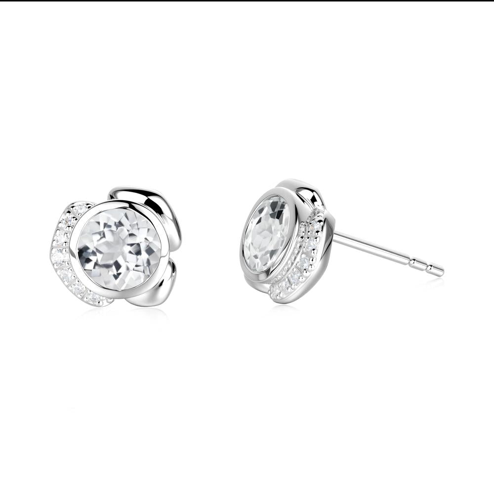 Flower Round White Topaz Earrings - LUO Jewelry #metal_18k white gold