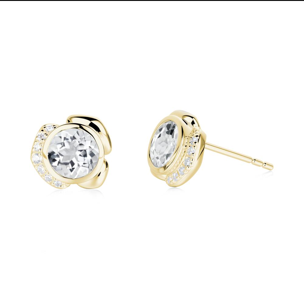 Flower Round White Topaz Earrings - LUO Jewelry #metal_18k yellow gold