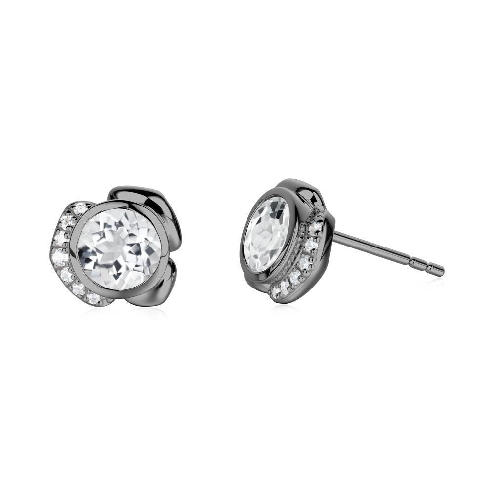 Flower Round White Topaz Earrings - LUO Jewelry #metal_black finish sterling silver